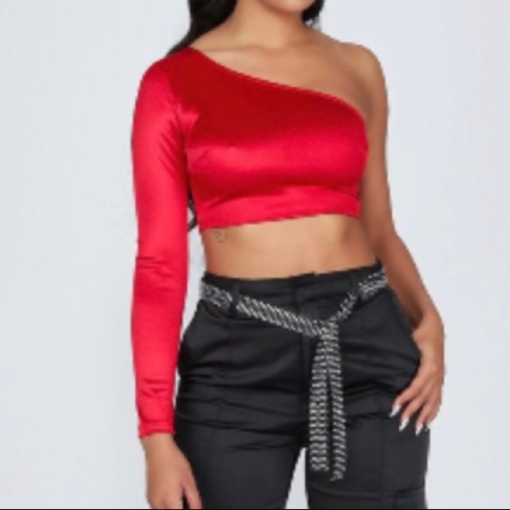 Satin One Shoulder Crop Top